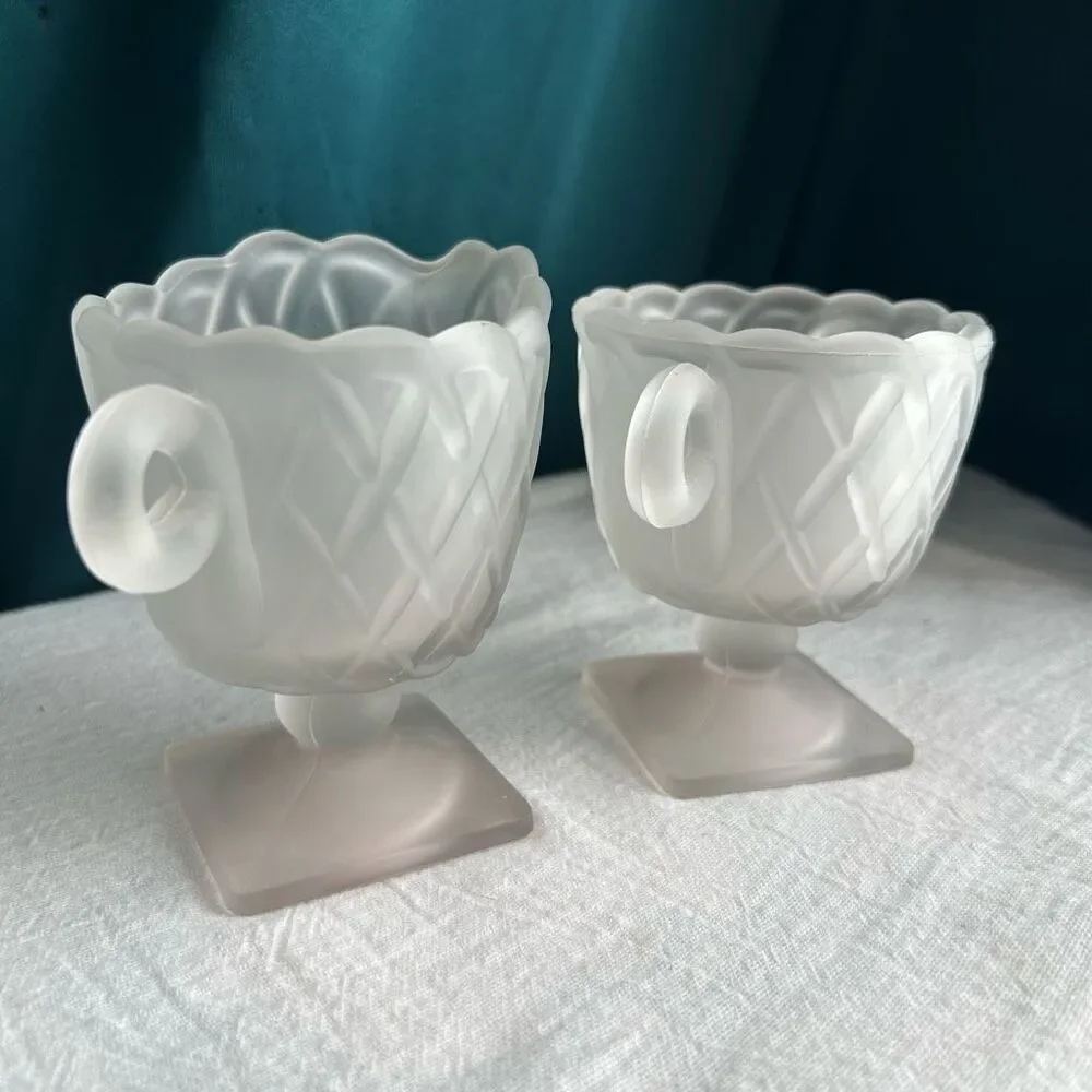 Indiana Glass Frosted Pretzel Pattern Creamer and Sugar Set